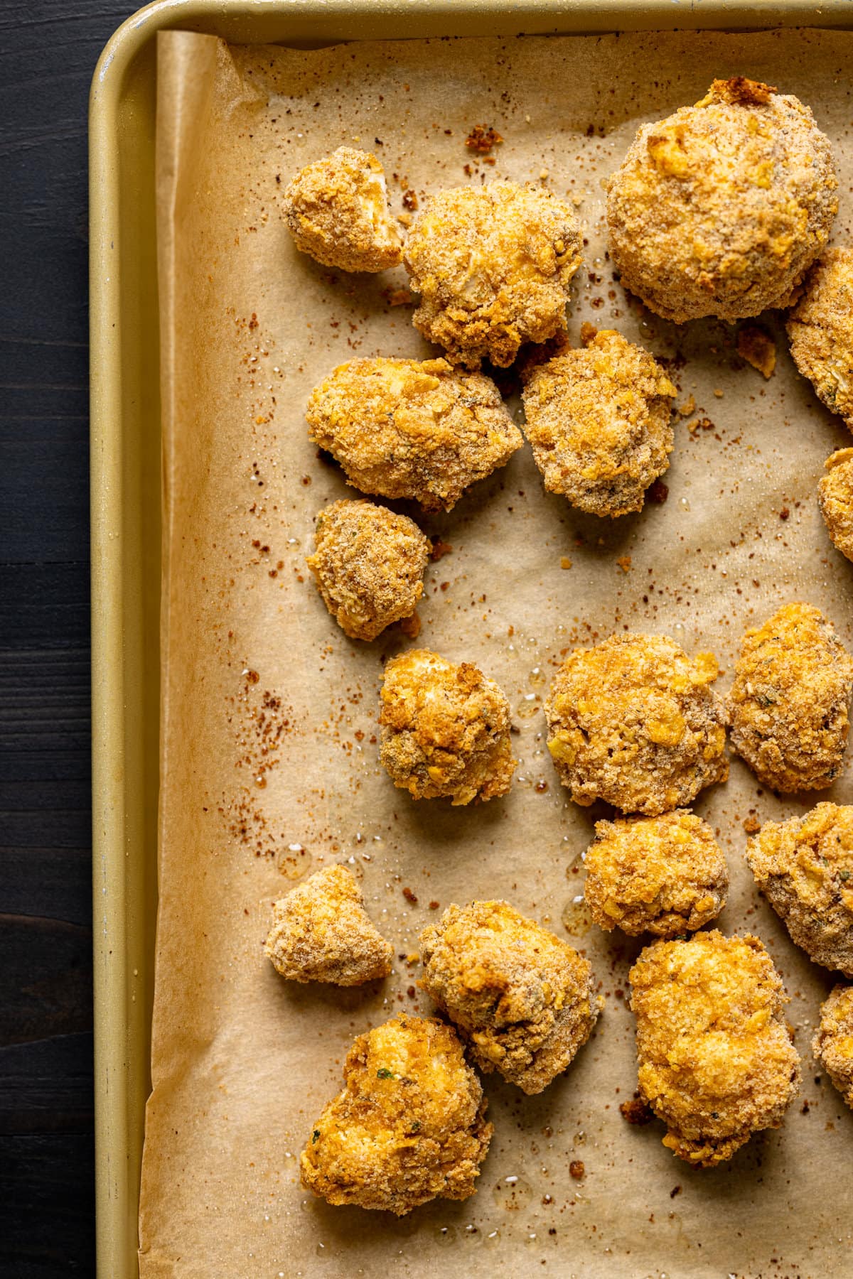 Sheet pan of breaded cauliflower