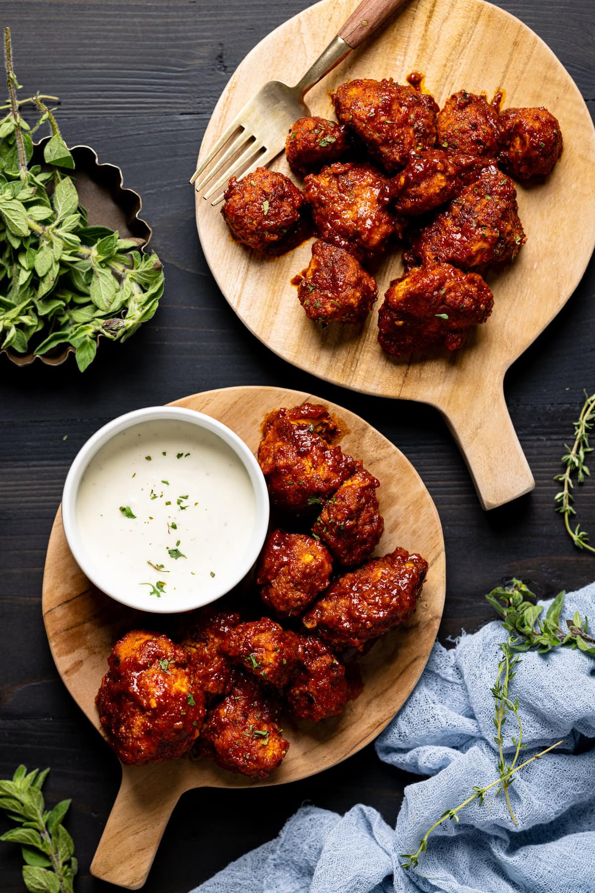 Overhead shot of Crispy Buffalo Cauliflower Wings