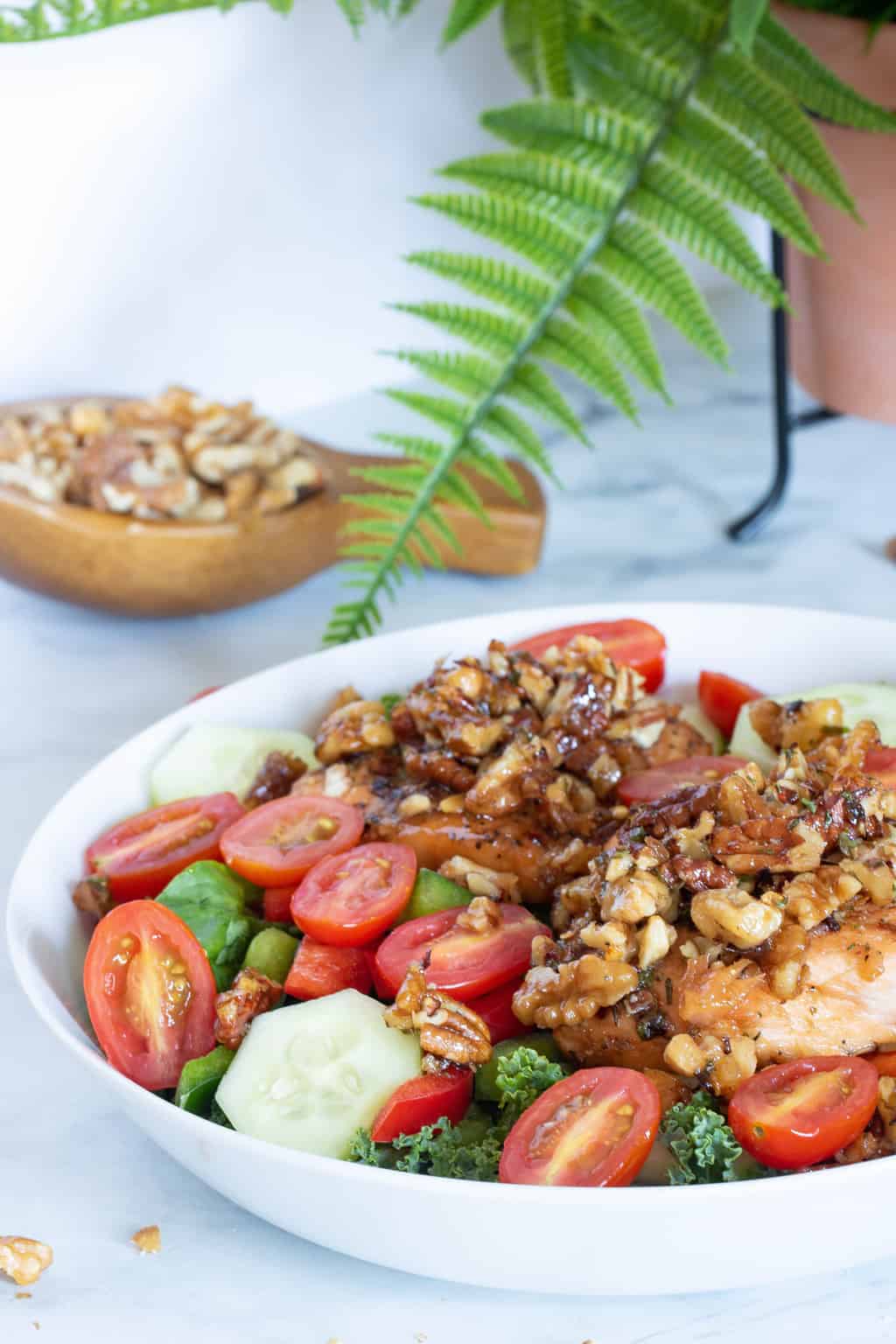Salad: Maple Walnut + Pecan Encrusted Salmon