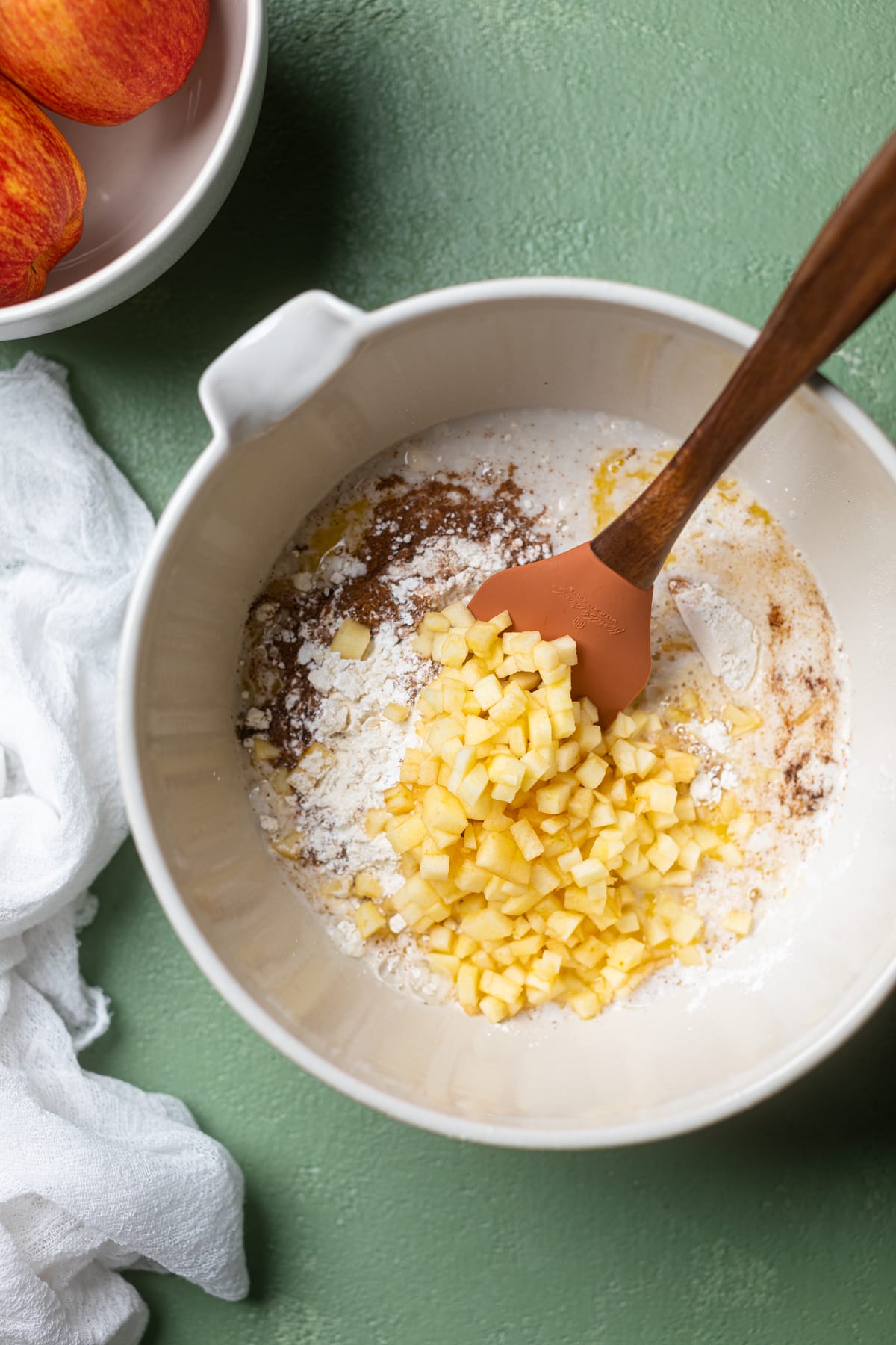 Unmixed Vegan Apple Cinnamon Pancake ingredients in a bowl