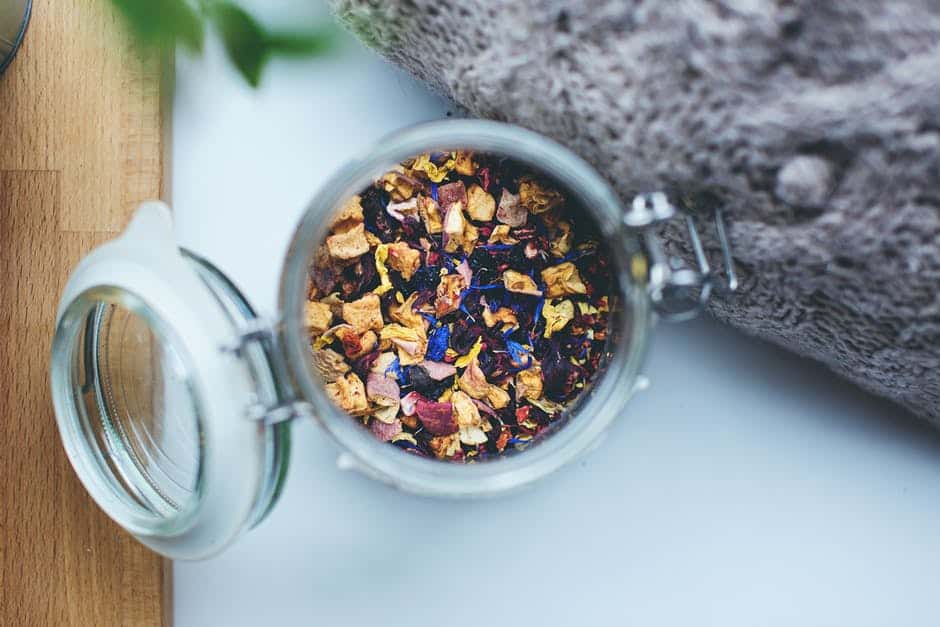 Jar of dried flowers.