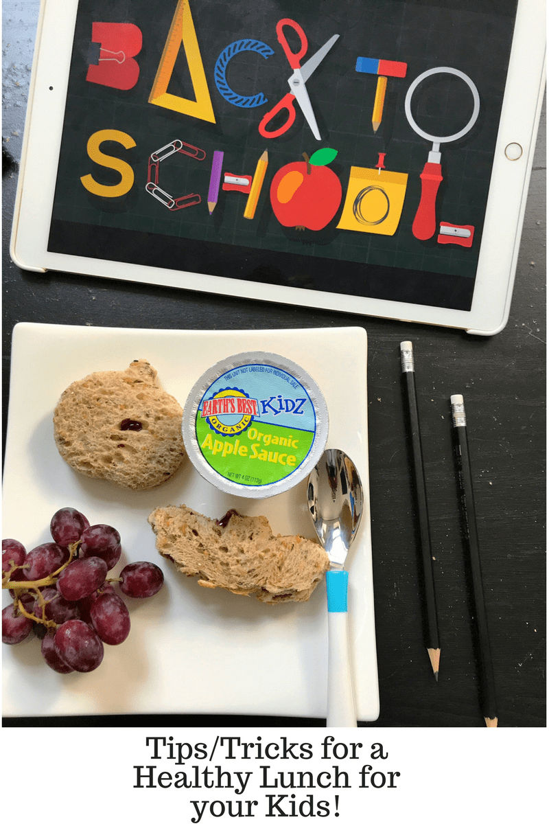 Plate with text \"Tips/Tricks for a Healthy Lunch for your Kids!\"