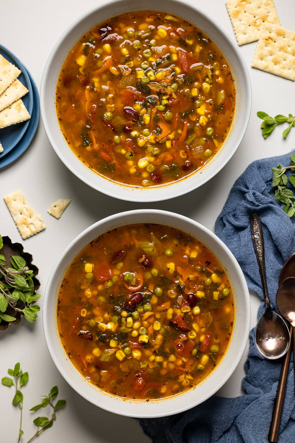 Two bowls of Loaded Vegan Veggie Soup