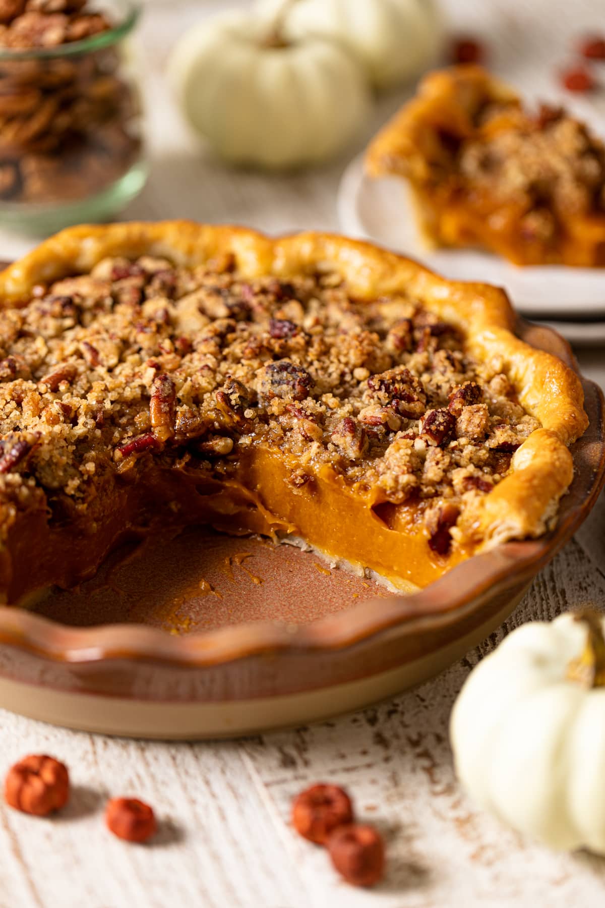 Vegan Maple Pumpkin Pie missing a few slices