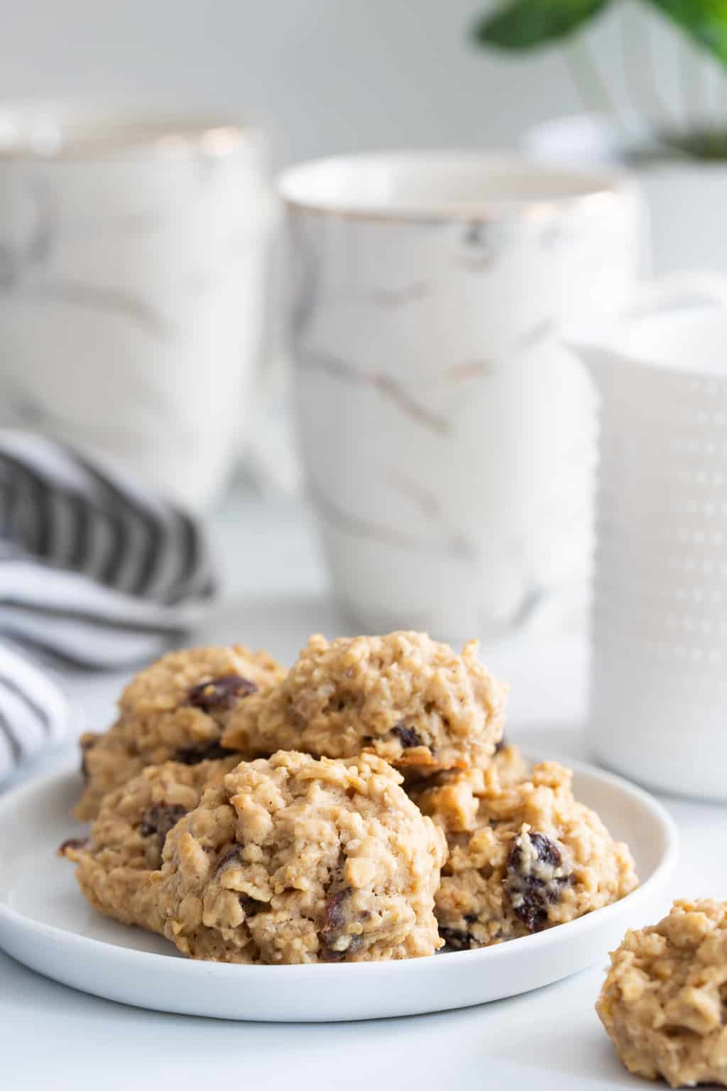 Plate of Chewy Apple Oatmeal Raisin Breakfast Cookies.