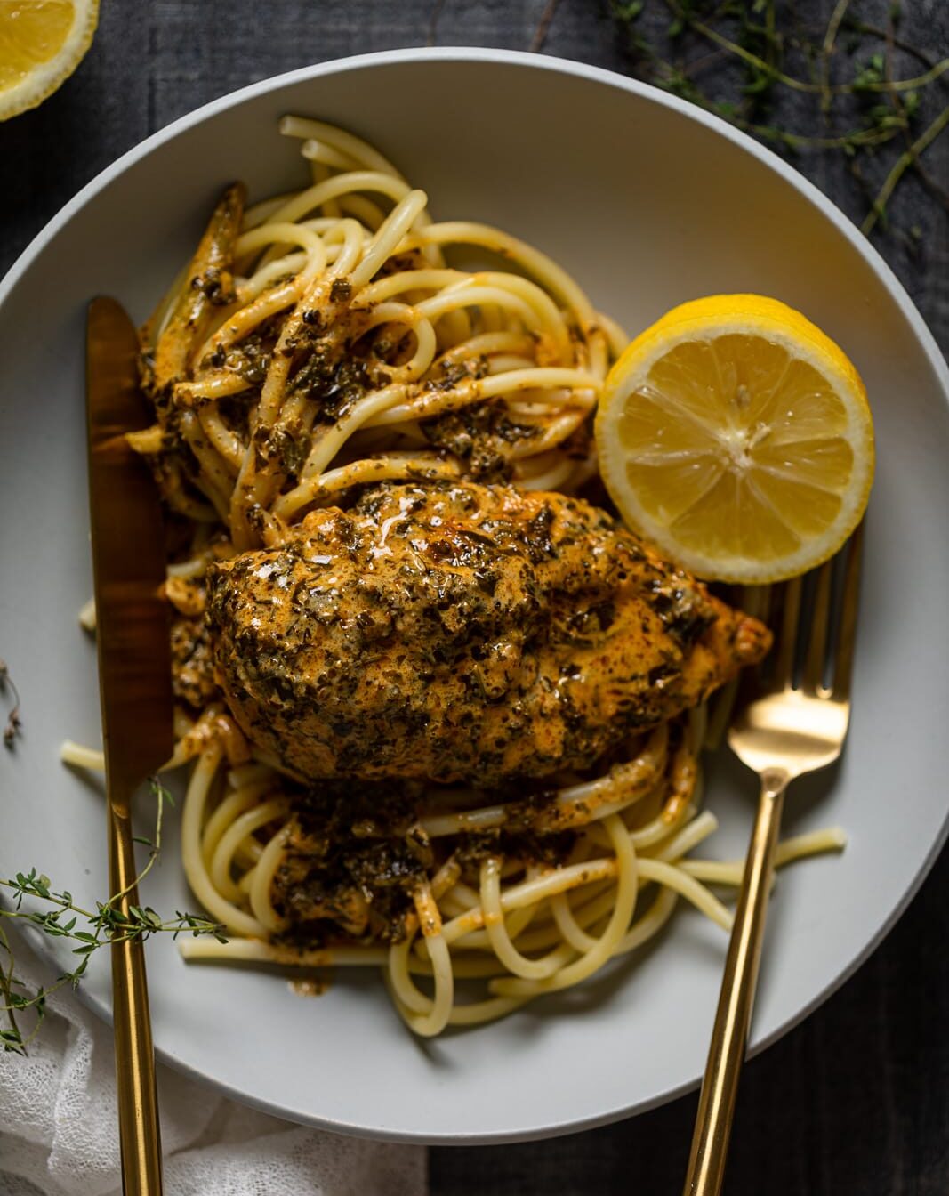 Plate of Creamy Lemon and Herb Parmesan Chicken