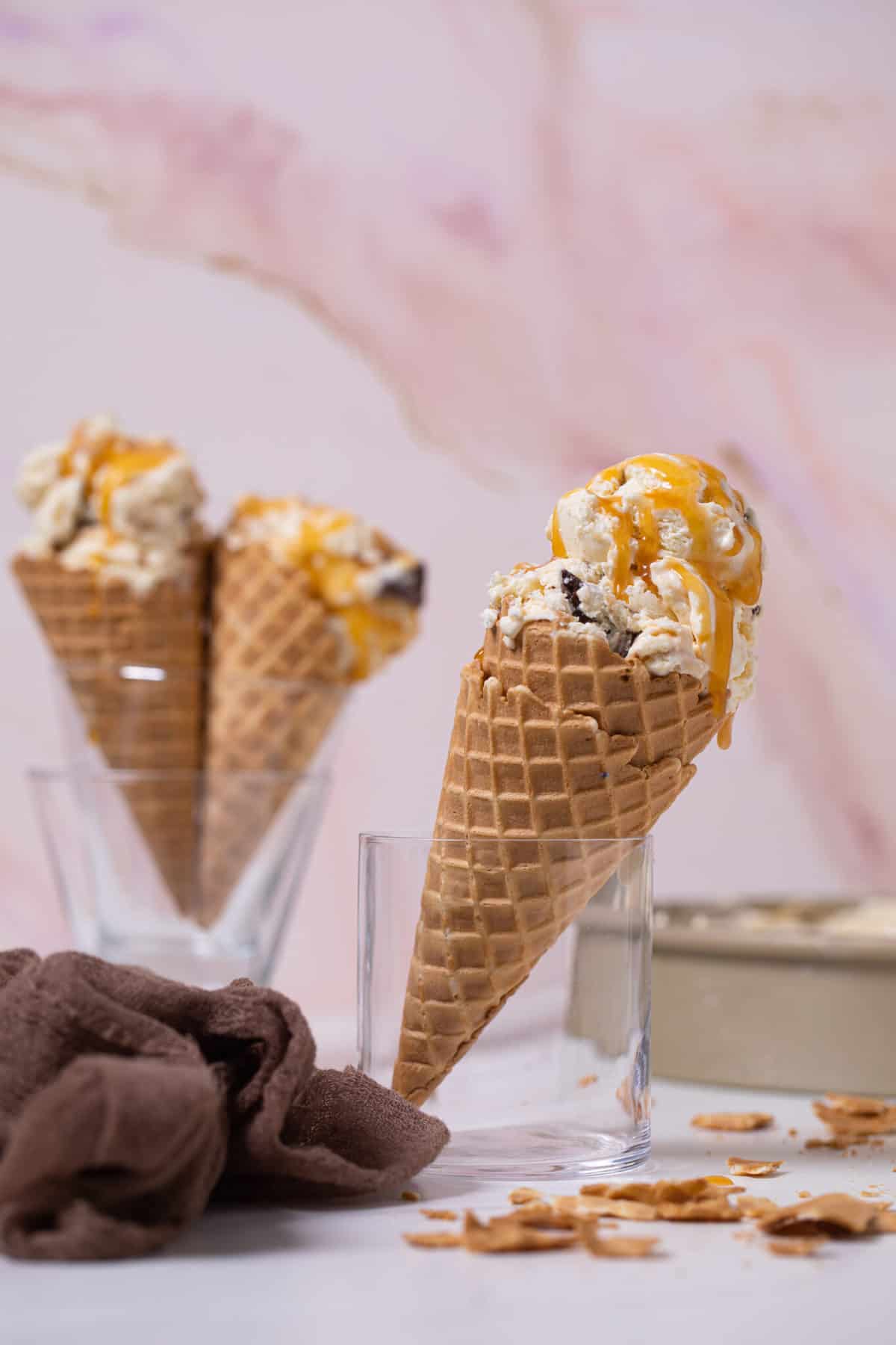No-Churn Caramel Cone Ice Cream