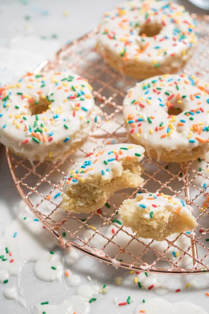 Vegan Vanilla Donuts with Sprinkles