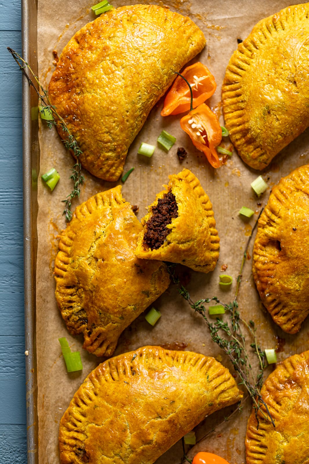 Spicy Jamaican Beef Patties on parchment paper