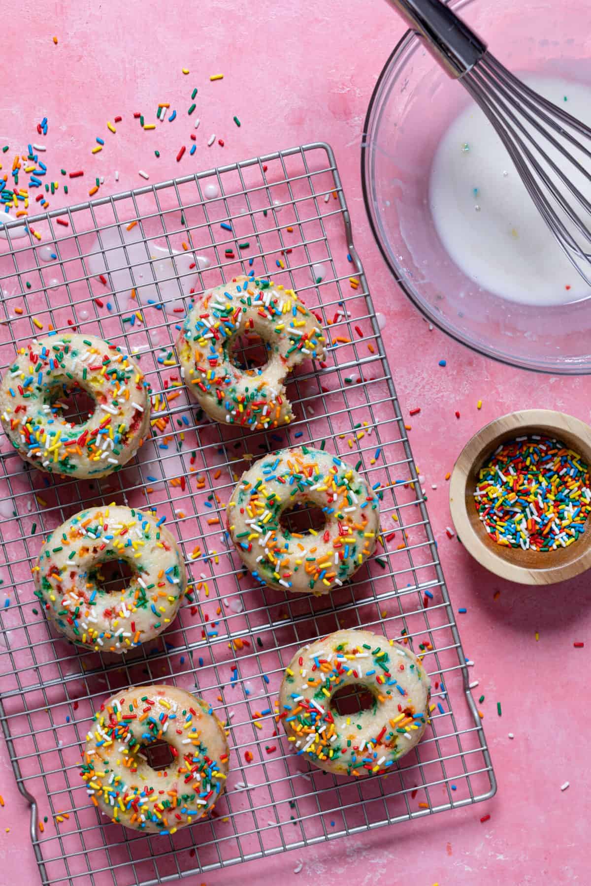 Vegan Vanilla Donuts with Sprinkles