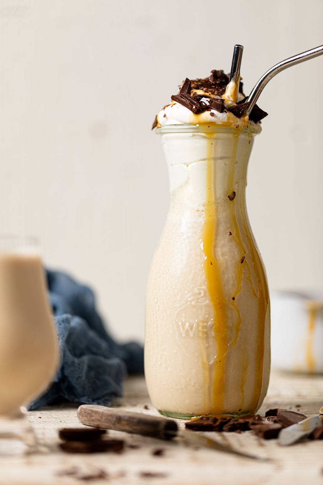 Salted Caramel Chunky Milkshake with a straw