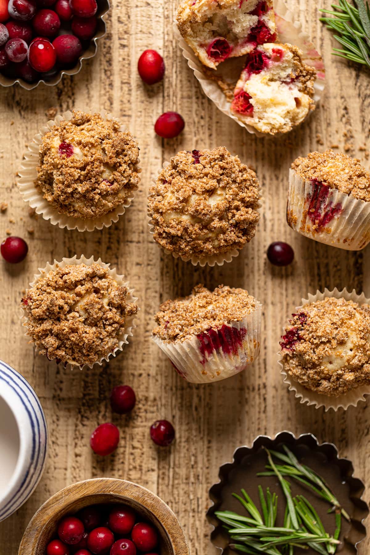 Closeup of Vegan Orange Cranberry Breakfast Muffins in liners