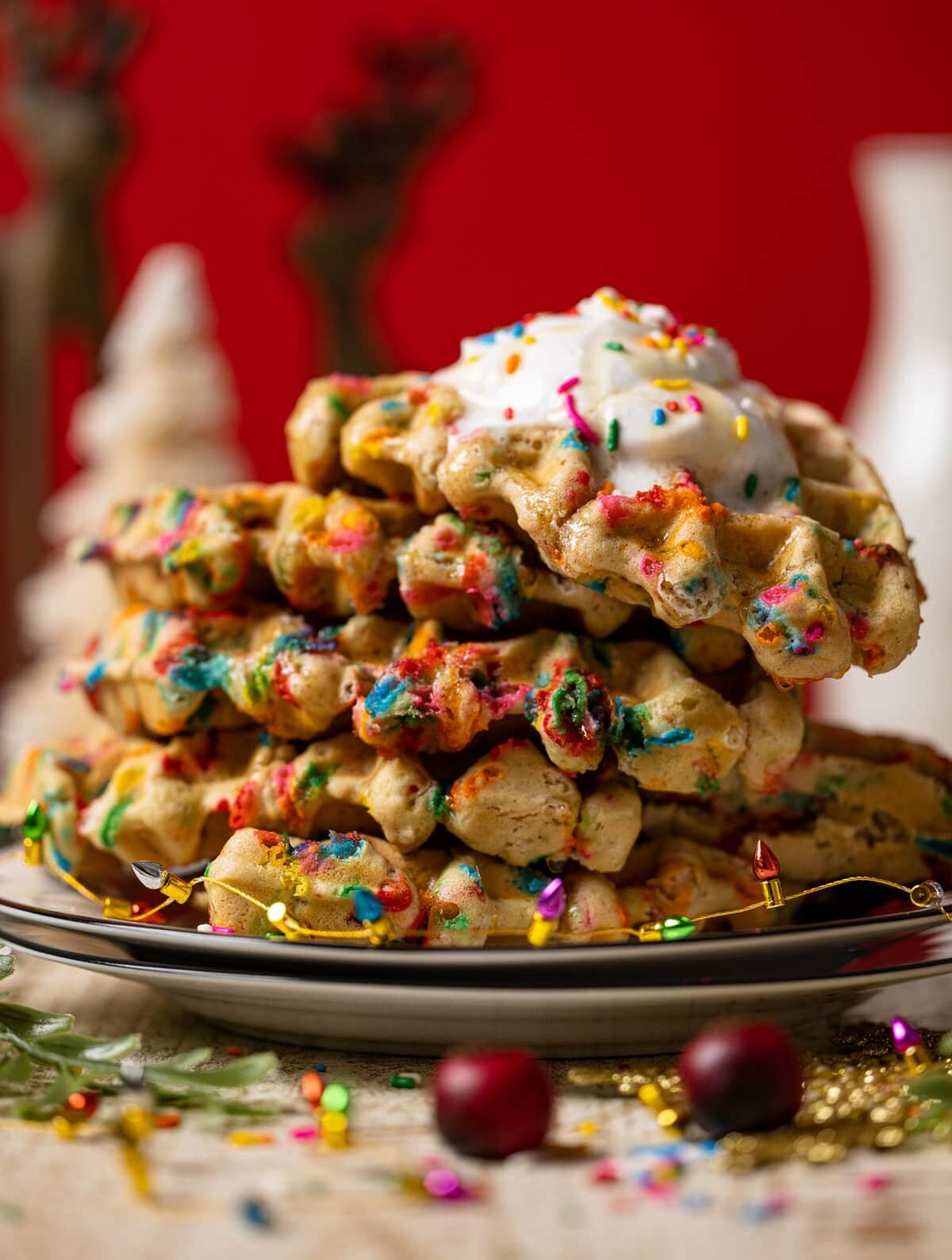 Stack of Funfetti Oatmeal Vegan Waffles