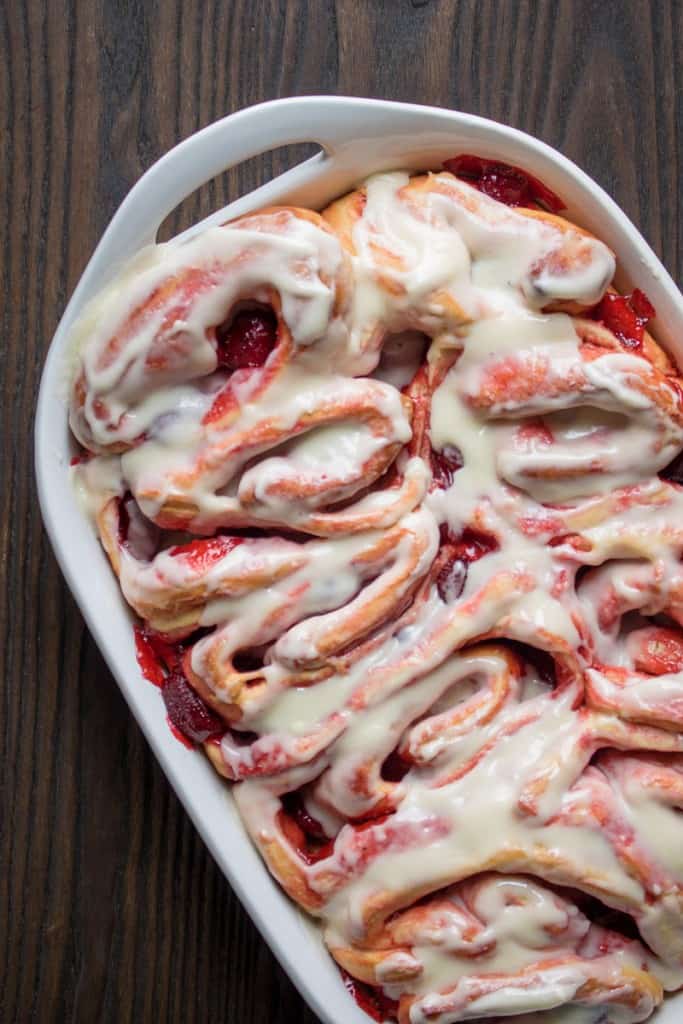 Strawberry Sweet Rolls + Lemon Cream Cheese Glaze
