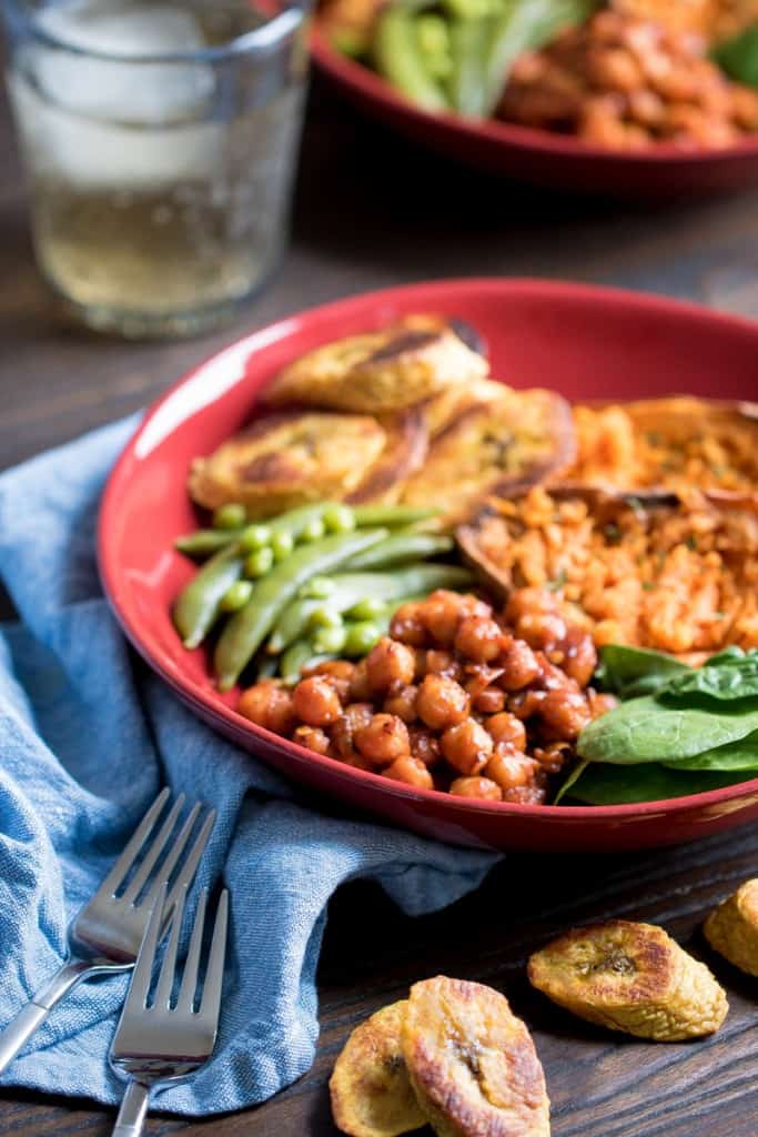 Roasted Plantain + BBQ Chickpea Vegan Bowl