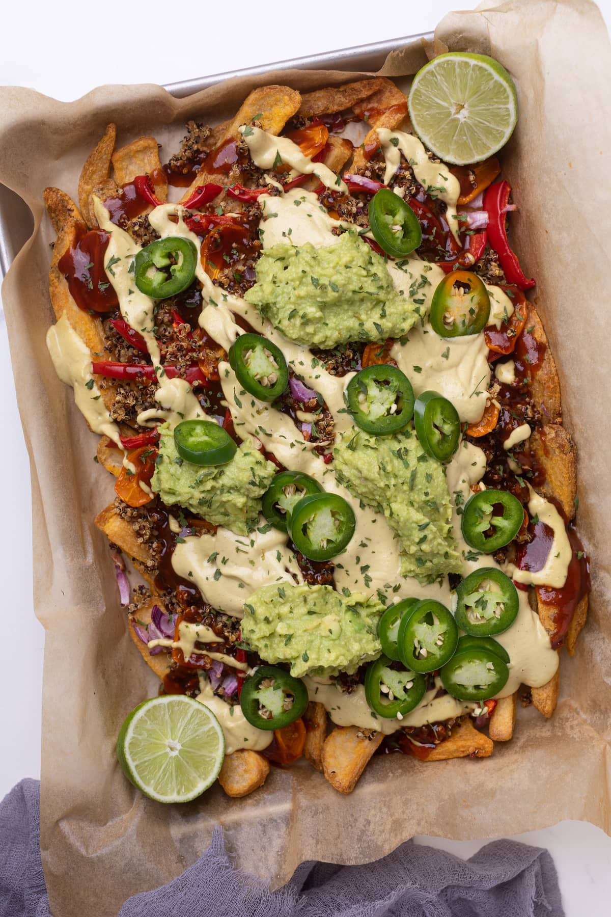 BBQ Loaded Quinoa Taco Fries on a baking sheet