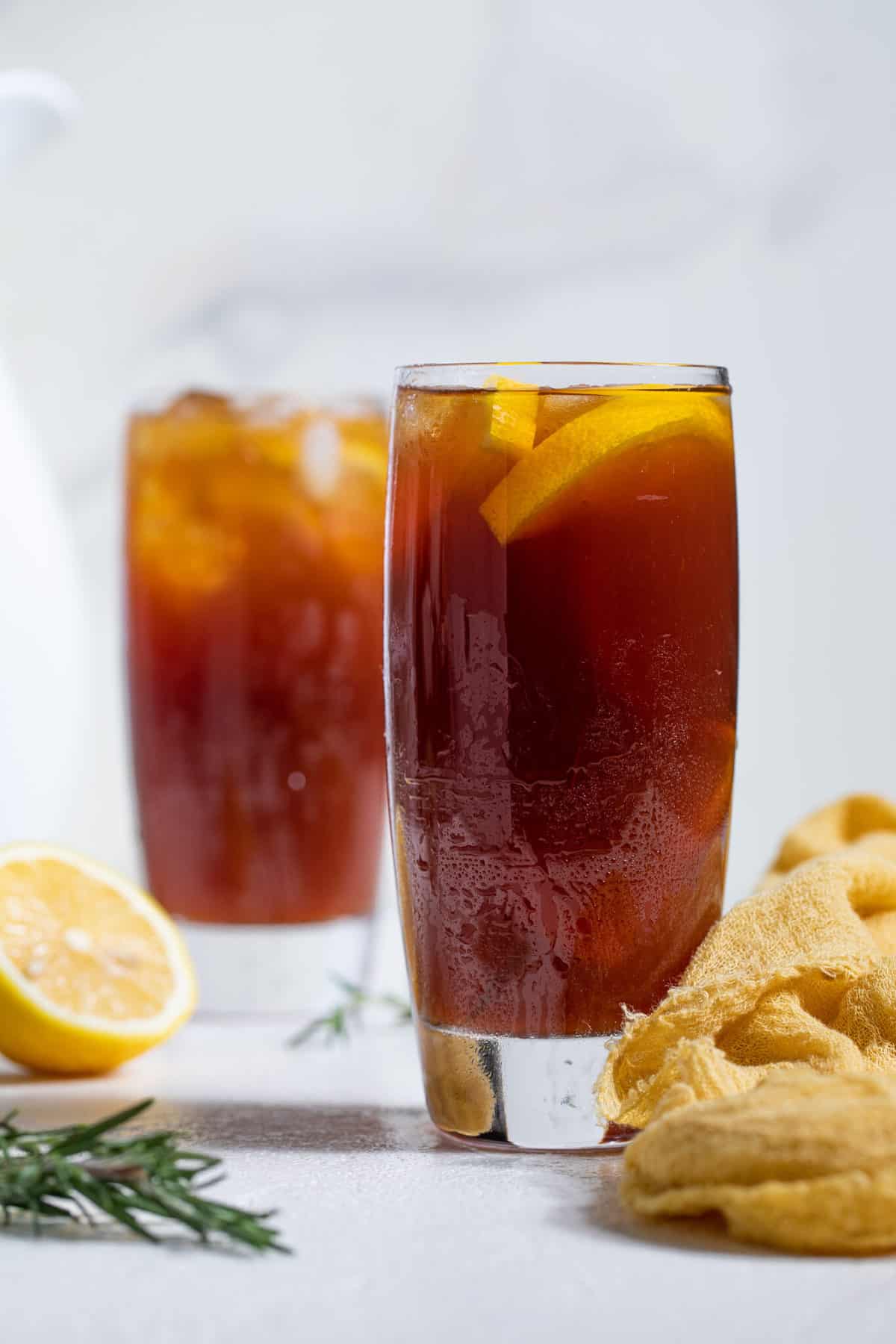 Traditional Southern Iced Sweet Tea in tall glasses.