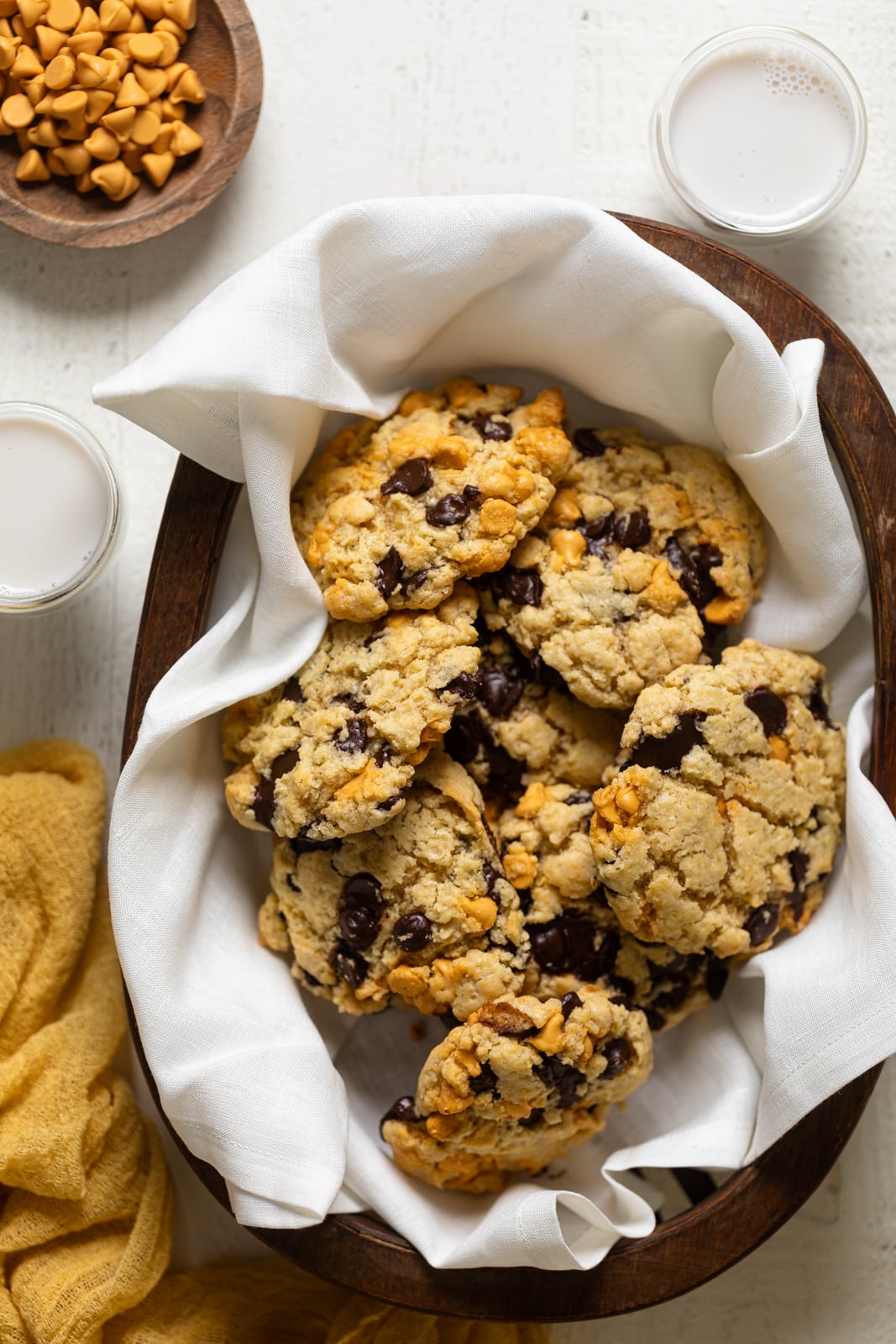 Bowl of Crinkled Chocolate Chip Butterscotch Cookies