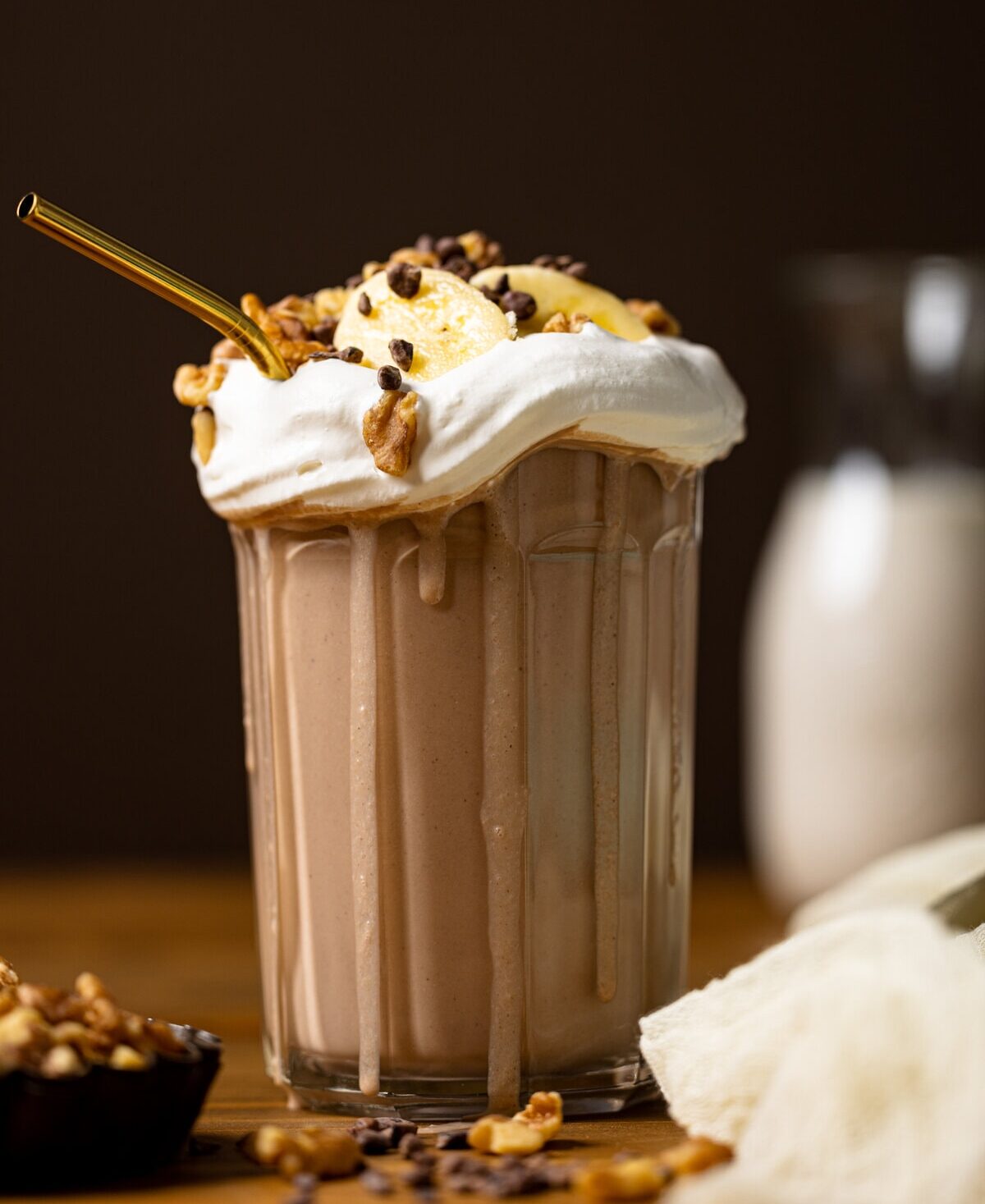 Peanut Butter Chunky Monkey Milkshake with a straw