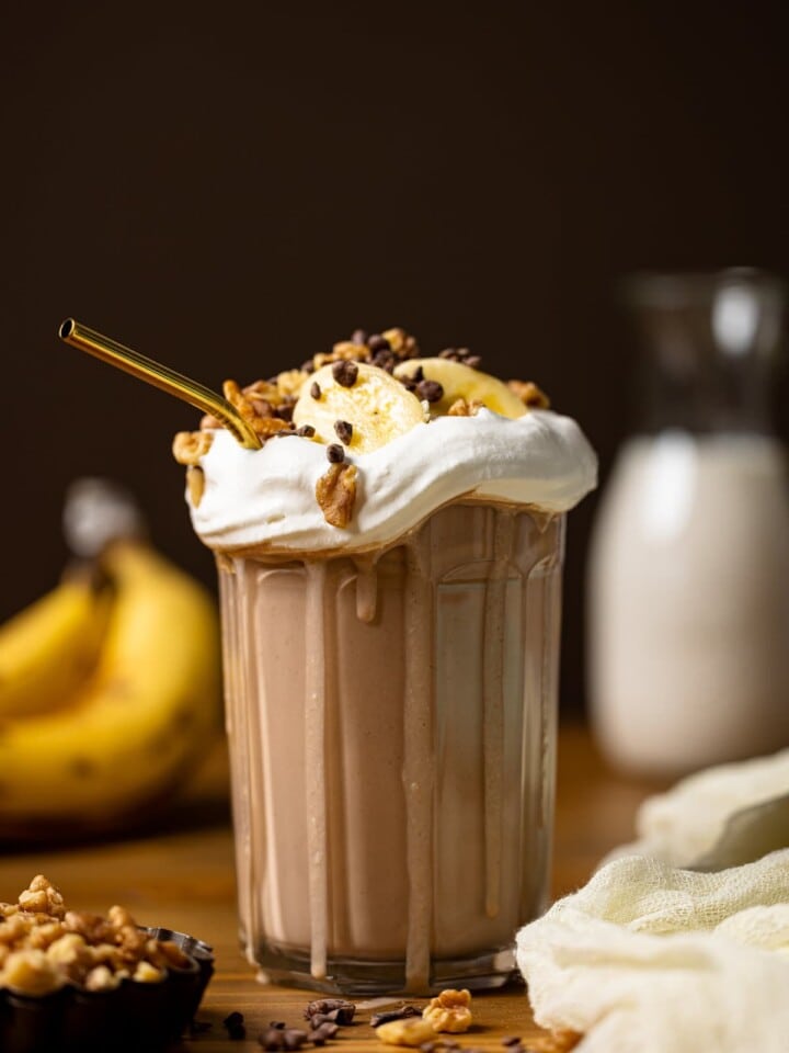 Glass of Peanut Butter Chunky Monkey Milkshake