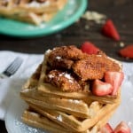Chicken Tenders + Almond Waffles with Sweet + Spicy Sauce