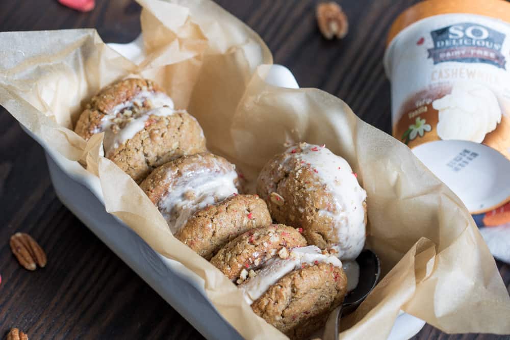 Strawberry Oatmeal Ice Cream Sandwiches in a box.