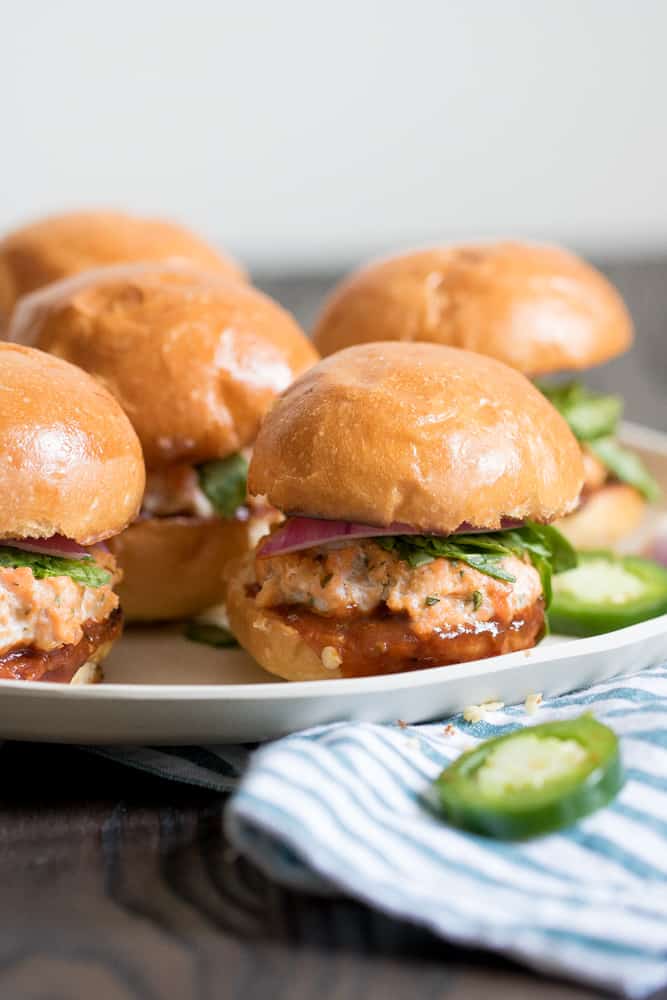 Baked Salmon Sliders with BBQ Jerk Sauce