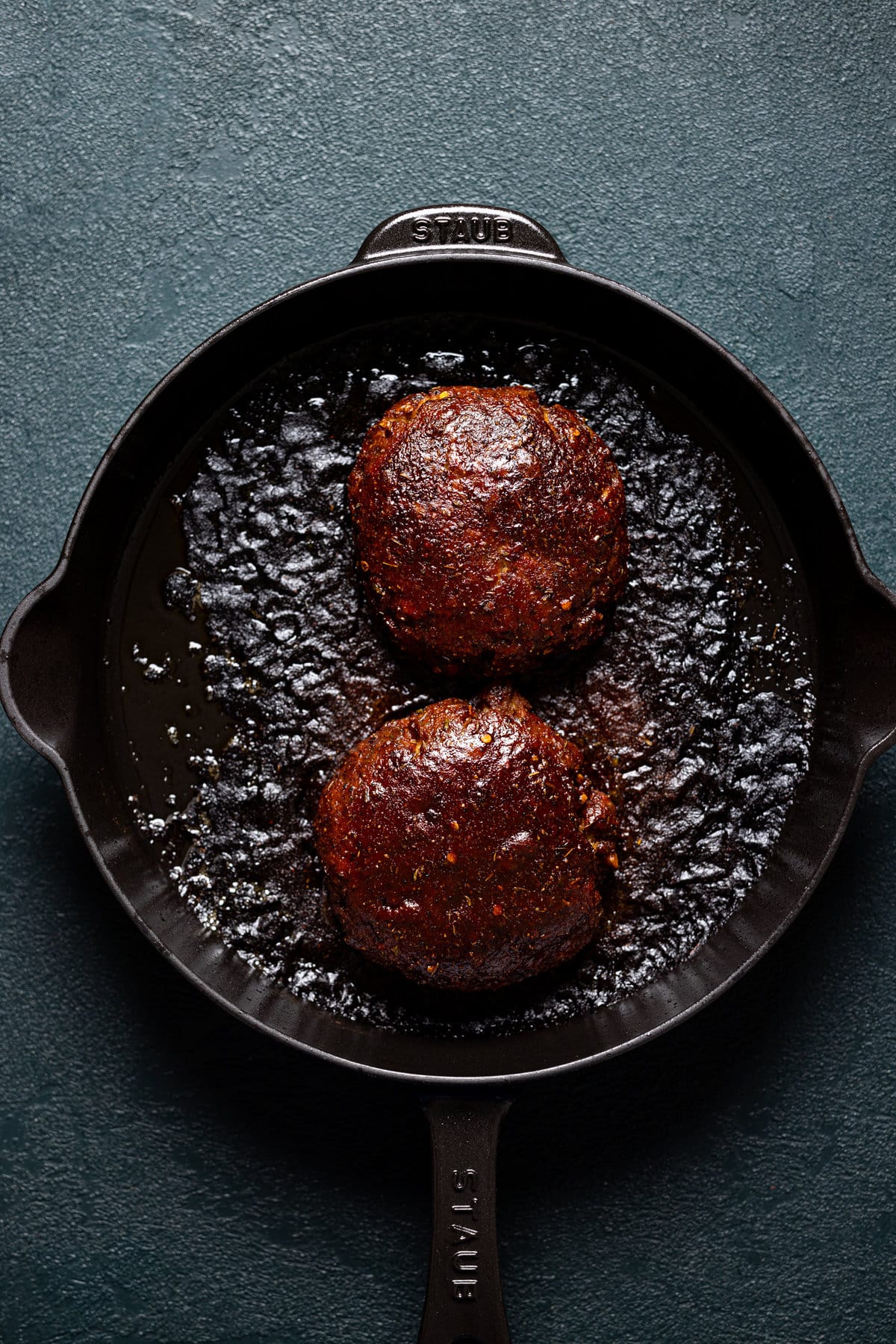 Toasted buns in a skillet