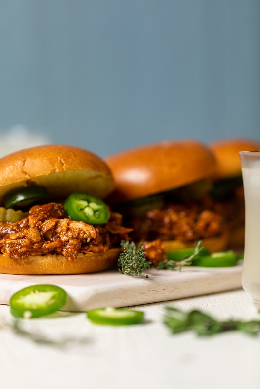 Line of barbeque Pulled Chicken Sandwichs