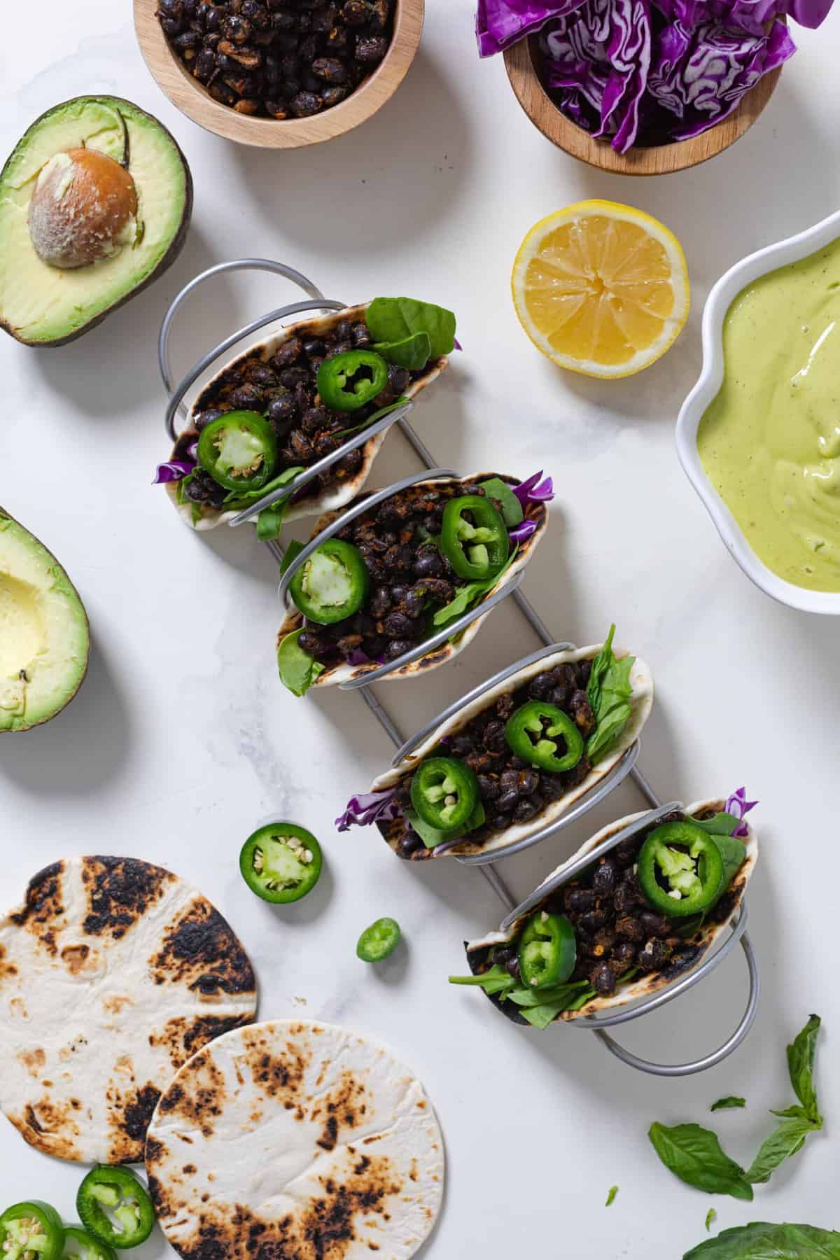 Black Bean Tacos + Avocado Basil Mango Sauce