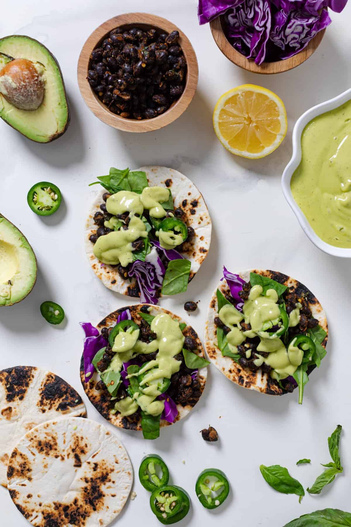 Black Bean Tacos + Avocado Basil Mango Sauce