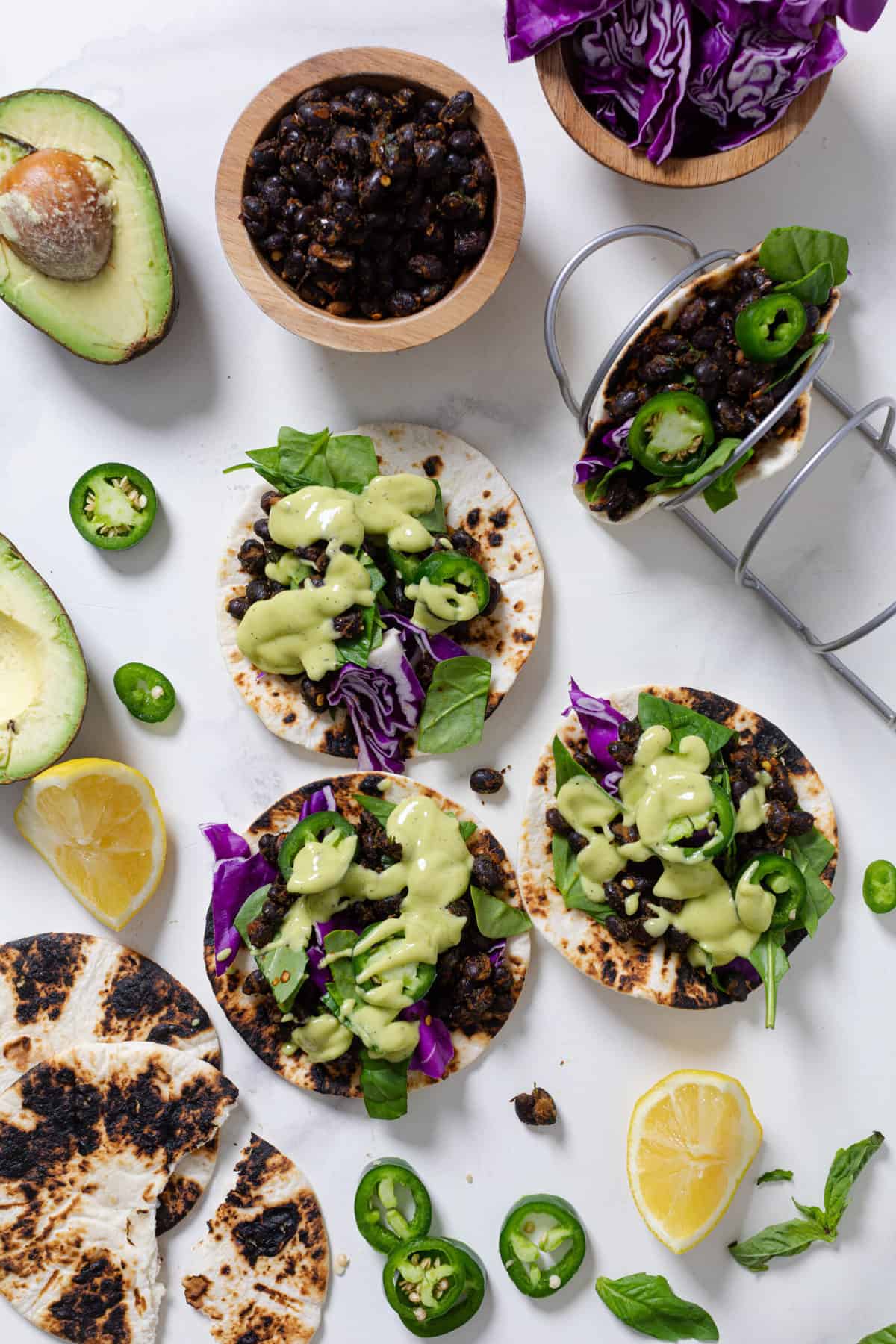 Black Bean Tacos + Avocado Basil Mango Sauce