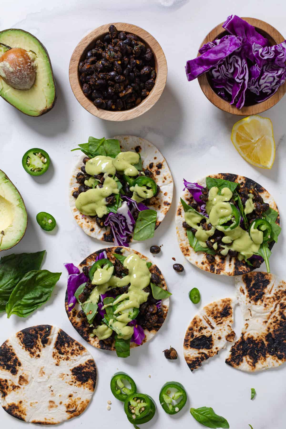 Black Bean Tacos + Avocado Basil Mango Sauce