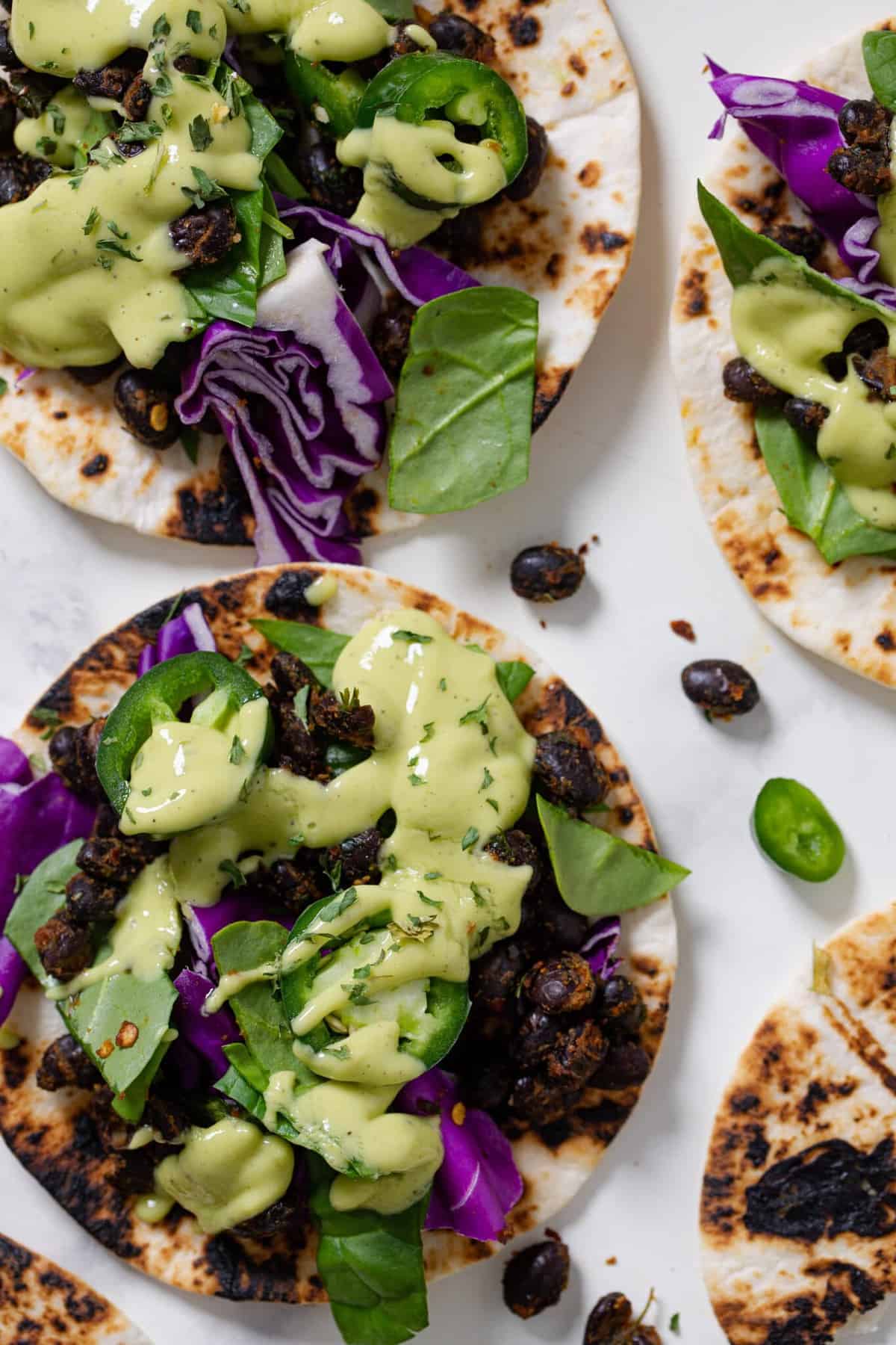 Black Bean Tacos + Avocado Basil Mango Sauce