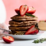 Stack of Whole Wheat Strawberry Pancakes.