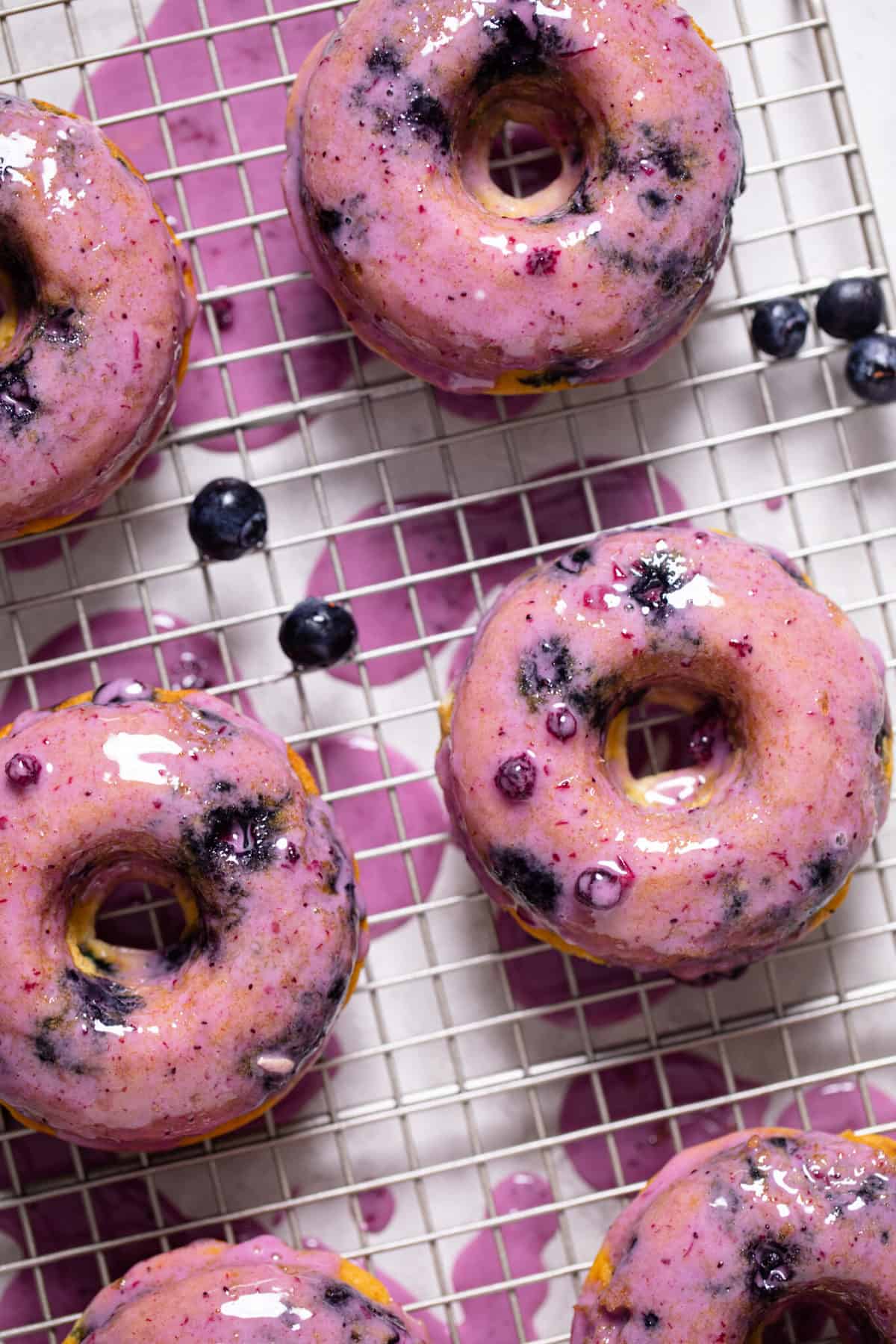 Closeup of a Blueberry Vegan Donut with Blueberry Glaze.