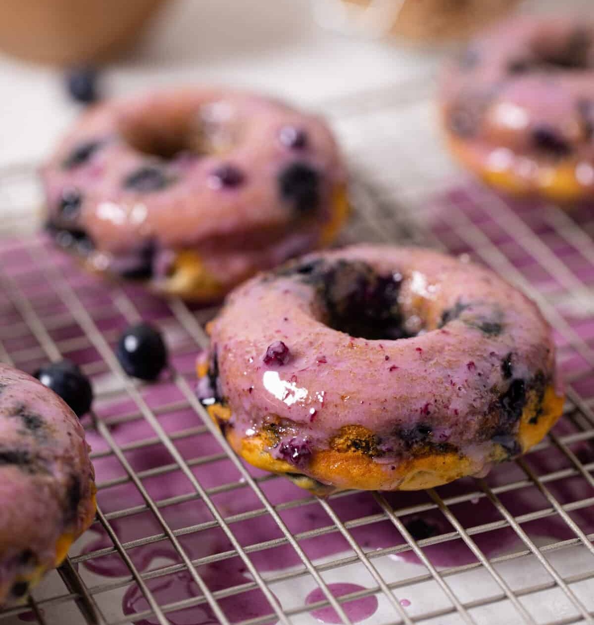 Healthy Blueberry Vegan Donuts with Blueberry Glaze