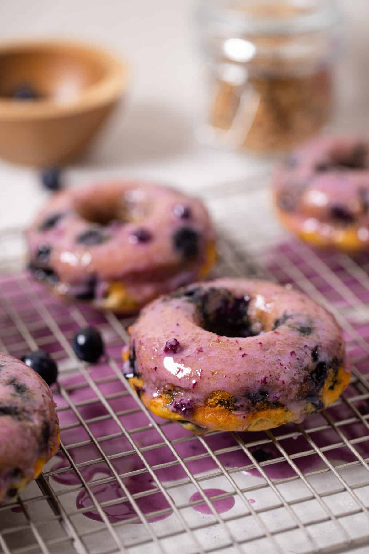 Healthy Blueberry Vegan Donuts with Blueberry Glaze