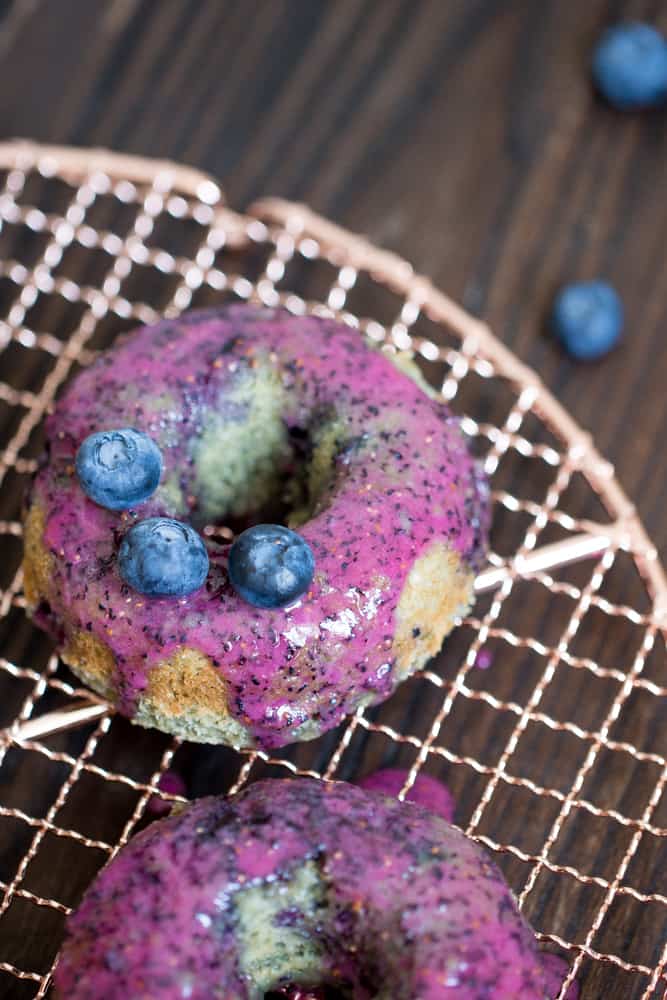 Healthy Blueberry Vegan Donuts with Blueberry Glaze