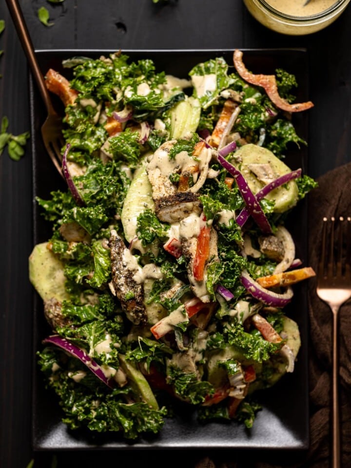 Overhead shot of Baked Jamaican Jerk Chicken Salad