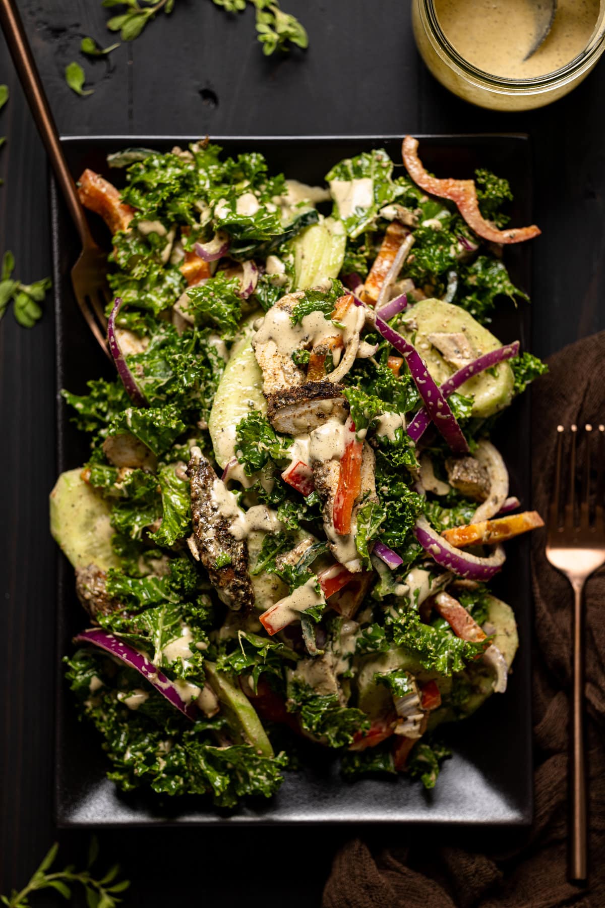 Overhead shot of Baked Jamaican Jerk Chicken Salad