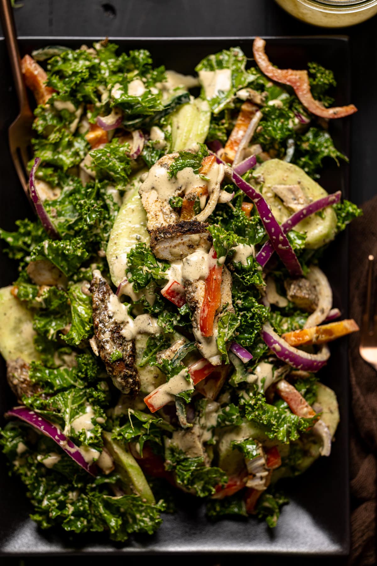 Closeup of Baked Jamaican Jerk Chicken Salad