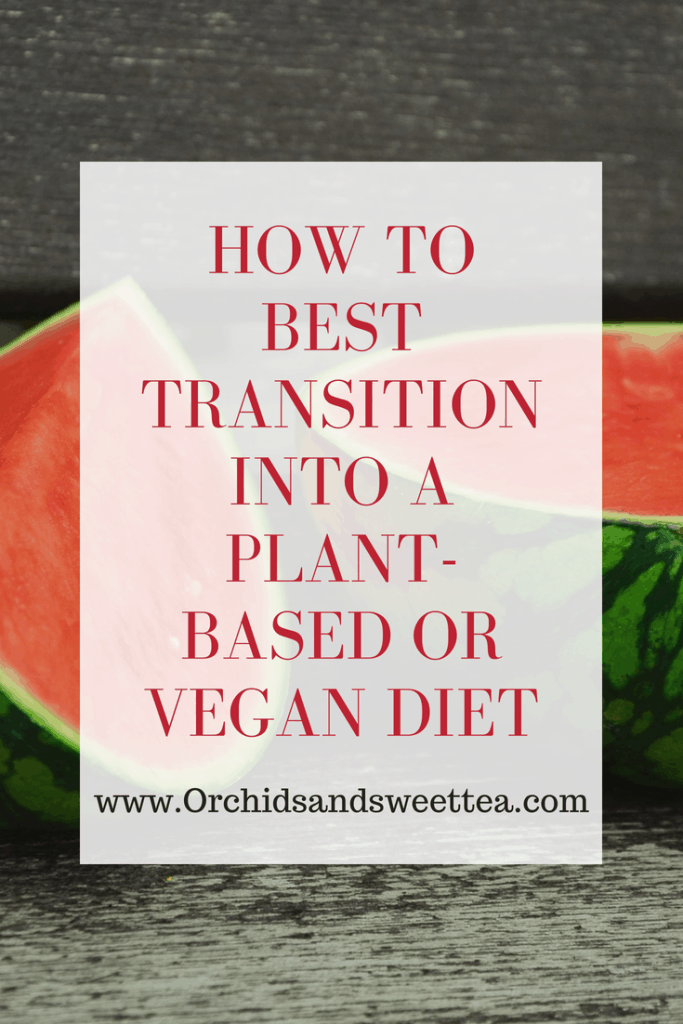 Watermelon with text \"How to Best Transition into a Plant-Based or Vegan Diet.\"