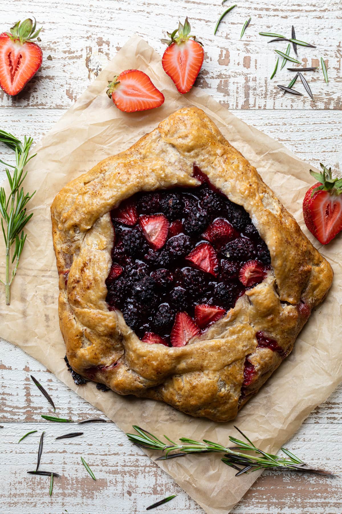 Vegan Berry Galette on parchment paper.