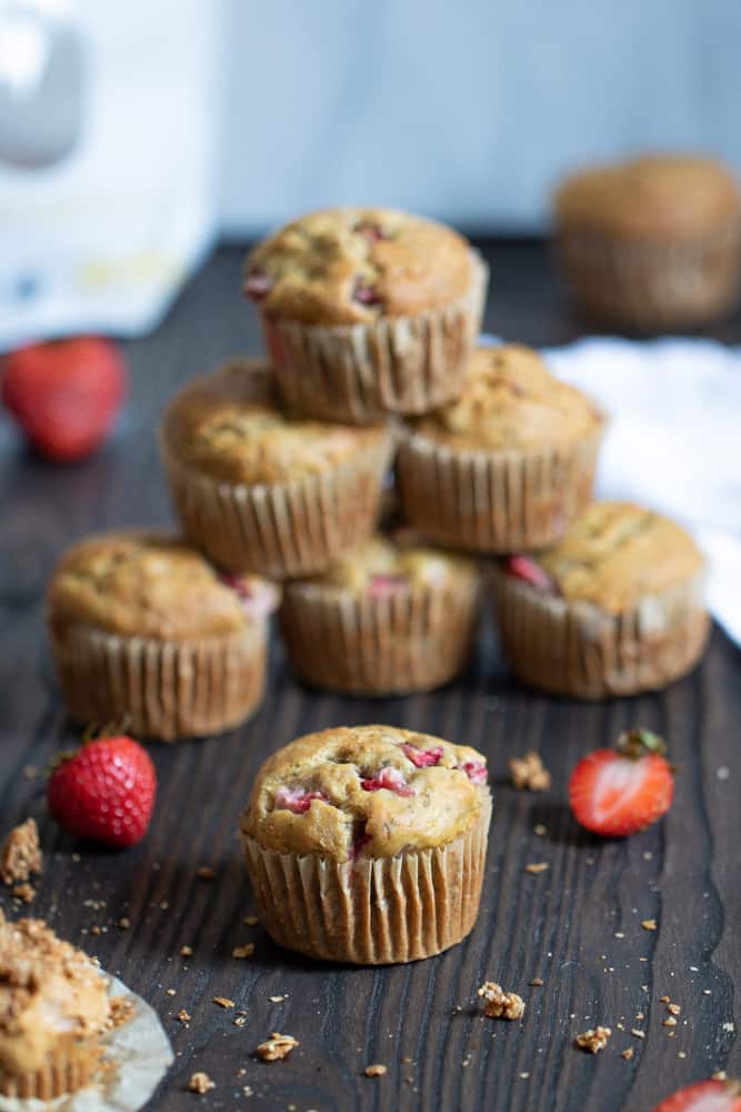 Vegan + Gluten-Free Strawberry Banana Breakfast Muffins