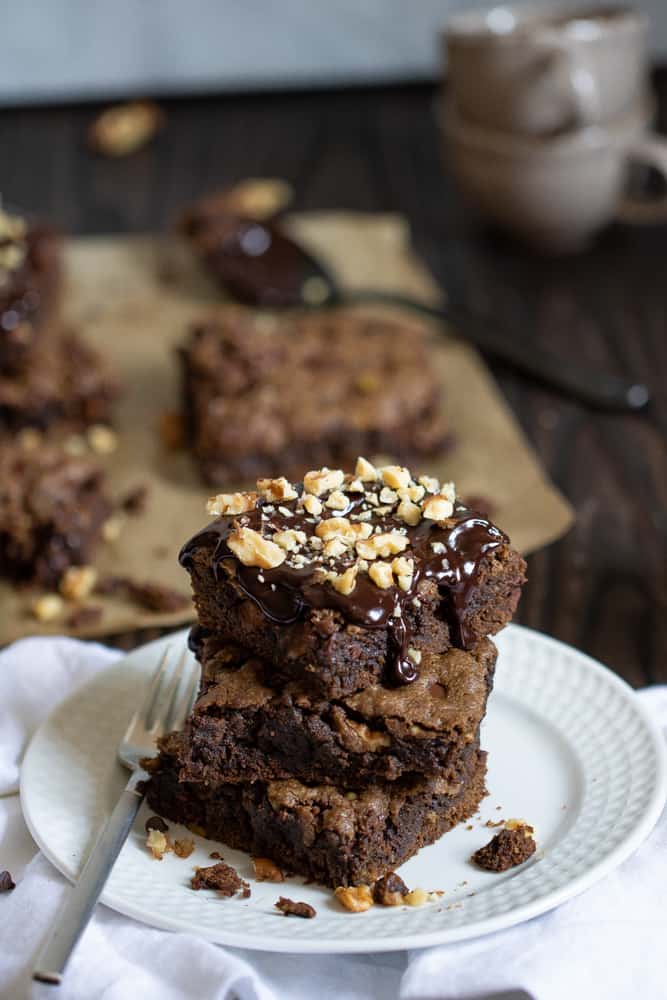 Vegan Chewy, Fudge Avocado Walnut Brownies