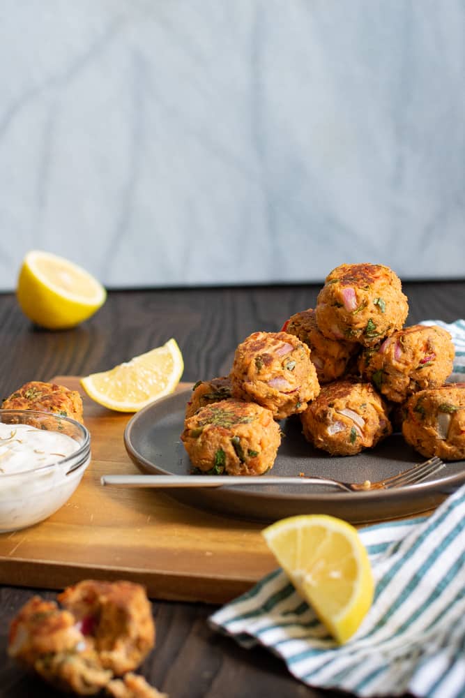 Baked Salmon Cake Balls + Rosemary Aioli