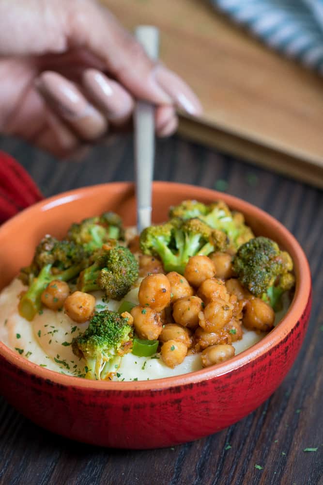 Vegan Chickpea + Broccoli Mashed Potato Bowl