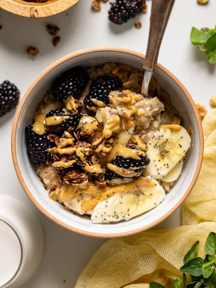 Bowl of Protein Peanut Butter Banana Chia Oatmeal