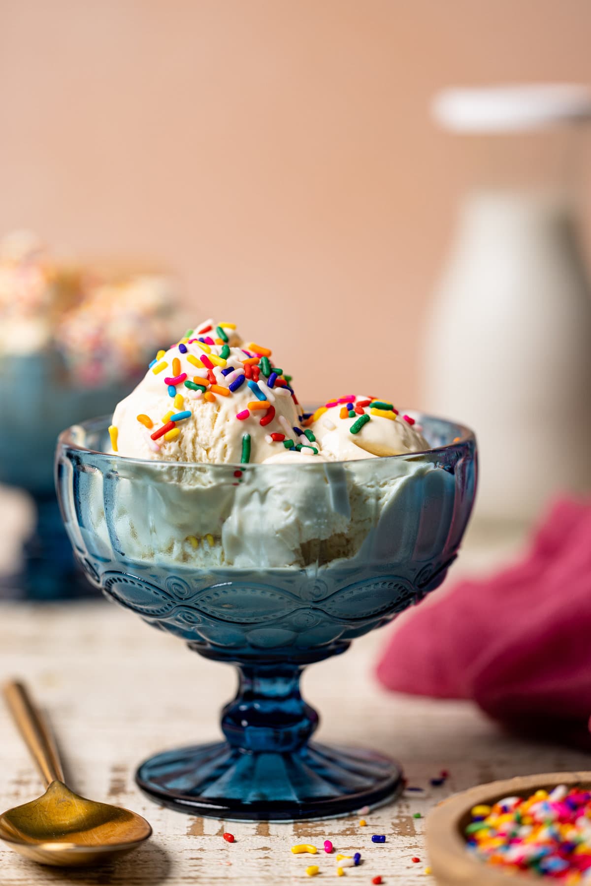 Sprinkles on a bowl of No-Churn Vanilla Ice Cream.